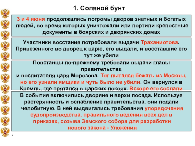 Охарактеризуйте события соляного бунта по плану причины