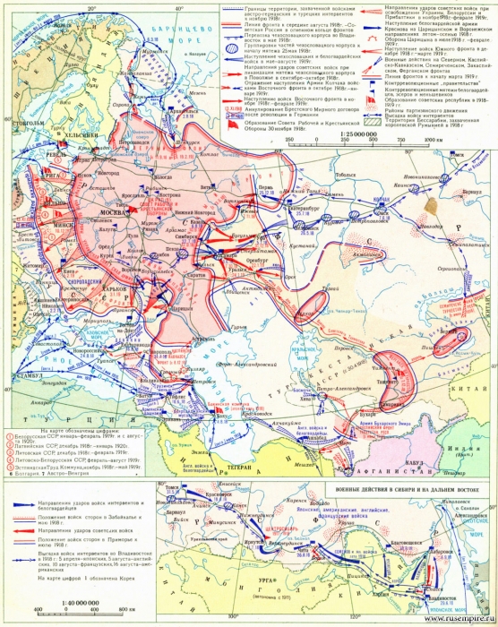 Великая российская революция гражданская война в россии контурная карта 10 класс